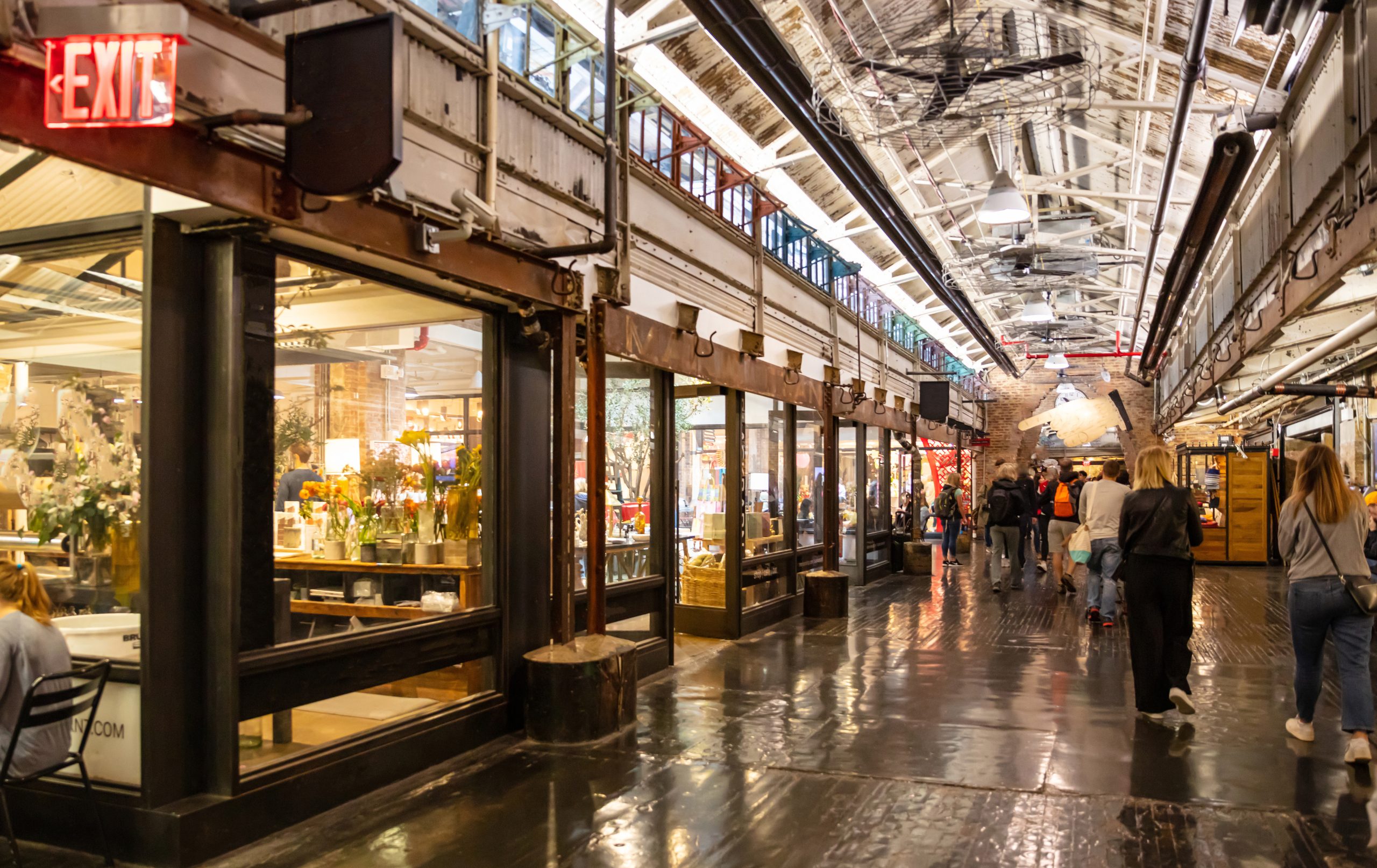 USA, New York, Chelsea market. People walking in the hall