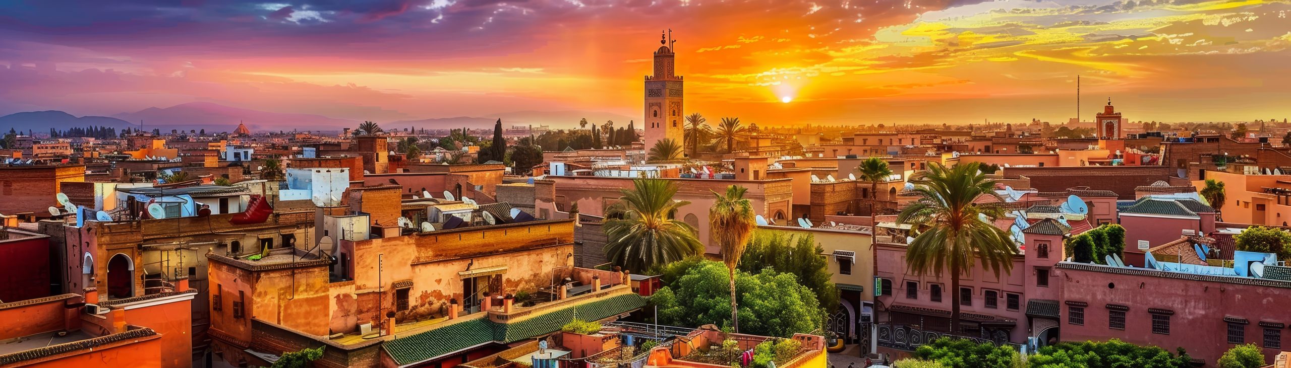 Marrakech Sunset A Panoramic View of the City’s Rooftop Skyline, Morocco, Architecture, cityscape, travel, culture