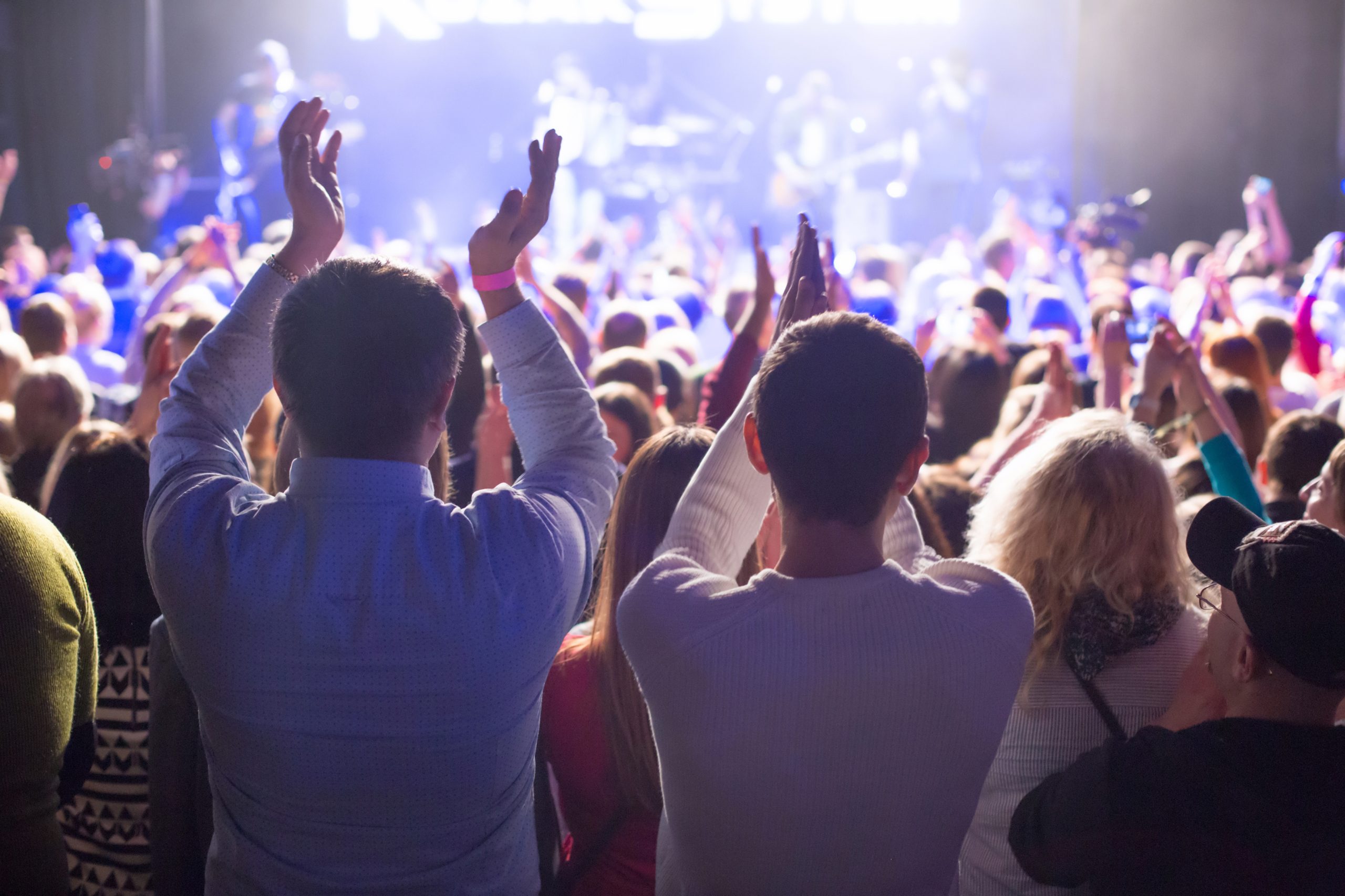 The audience watching the concert on stage.
